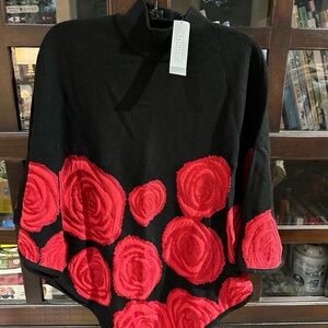 Chico's Black and Red Rose Poncho